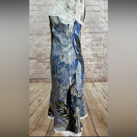 MORPHO + LUNA Silk Slip Dress Lace Trim Butterflies Parrot Print Size M - Picture 6 of 7